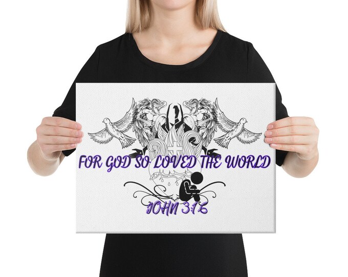 For God So Loved the World Christian Canvas Art, Cross and Heart Christian Art, Blood of Christ Picture, Christian Decor, Christian Gift