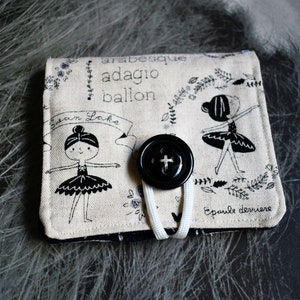 Balerina Fabric Credit Card Holder  _ Fabric Business Card Holder_ Fabric Wallet Black and White Linen Fabric