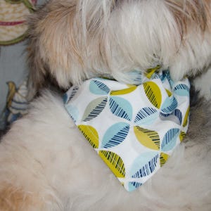 1Dog Bandana - Over the Collar Kiwi and Aqua  Print - Washable Cotton - Dog Scarf -Dog Clothing - Dog Apparel - Puppy Bandana 10&quot; by 7.5&quot;