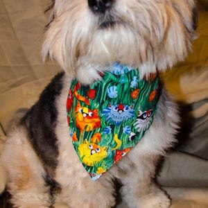 Dog Bandana - Over the Collar Kitty Print   - Cotton - Dog Scarf -Dog Clothing - Dog Apparel - Puppy Bandana  13 1/2&quot; by 8 1/2&quot;