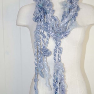 1 Art Yarn Scarf * Super Thick and Chunky *  Baby Blue  * Soft  to Skin Meriono Wool * Fairy Scarf *  OOAK