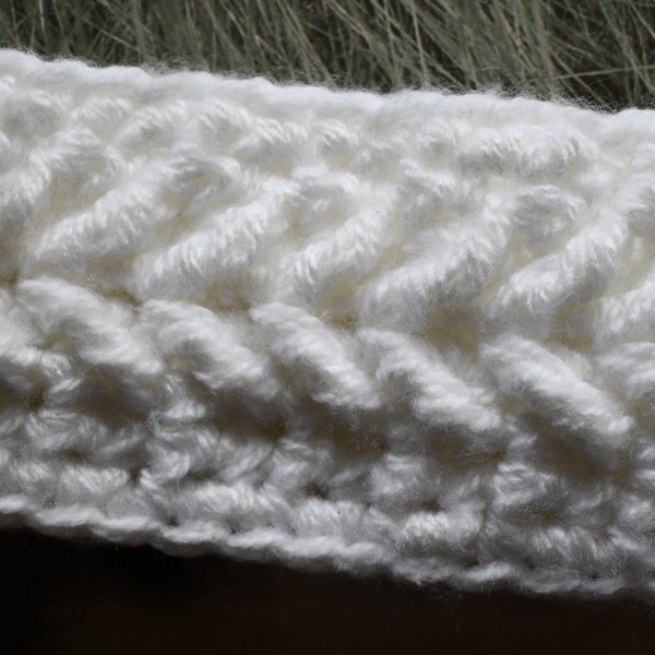 Super Chunky White Cable Crochet Headband - Gift for Her - Snow Gear - Adult Size 4" Wide Soft n Warm Stocking Stuffer