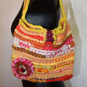 Shabby Chic Crochet Hand Bag / Purse Crochet in a Variety of Fabrics Shabby Chic Bag, Shoulder Bag Yellow and Orange FREE SHIPPING USA