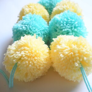 Pompom Garland *-* Aqua and Yellow Pompoms *-*  Party Pompom Garland  / Nursery Garland - 3 inch  Pompoms 7 Total