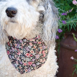 Dog Bandana Floral Print   Medium Double Sided- Two Prints - Cotton - Dog Scarf -Dog Clothing - Dog Apparel - Puppy Bandana  9&quot; by  29 1/2&quot;