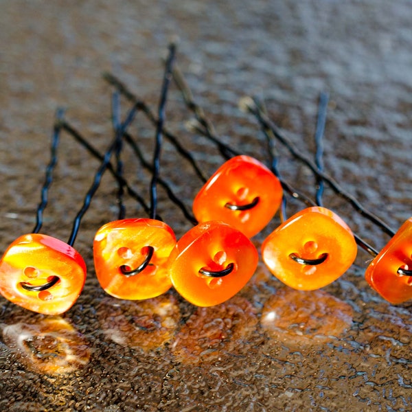 Amber Hair Pins - Bun Pins - Button Hair Pins -  Hair Jewelry - Updo Hair Style - Wedding Hair Accesory - Set of 6 - Gift For Her = OOAK