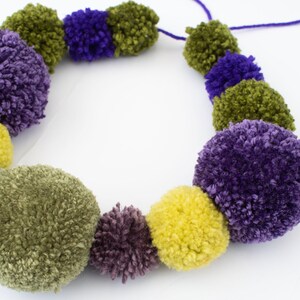 Jumbo Pom Pom Garland &lt;&lt;&lt;&lt;&lt; Purple and Green&gt;&gt;&gt;&gt;  Party Pom Pom Garland  / Nursery Garland / Measures 26 Inches Can be spaced apart