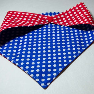 Dog Bandana - Red White and Blue - 4th of July Dog Scarf - Snaps Together  -  Reversable Dog Scarf - Puppy Bandana  17&quot; by 8 &quot; Size Small