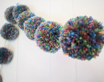 Pom Pom Garland /  Party Pom Pom Garland  / Nursery Garland - 3 inch  Pompoms * 9 Total Confetti Pom Poms