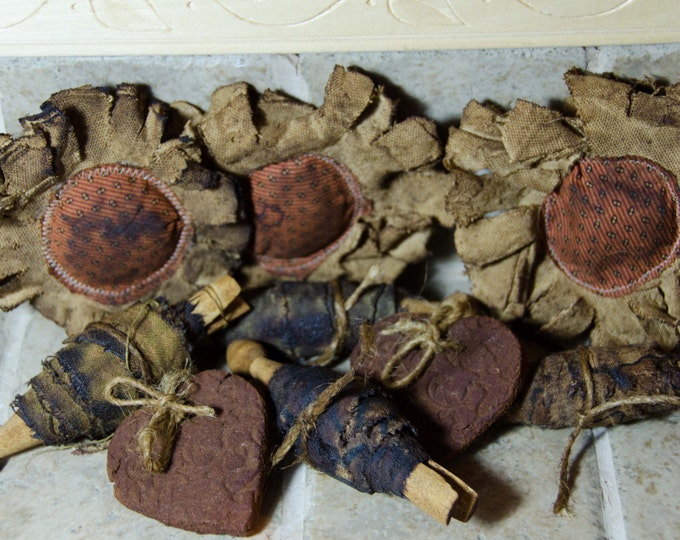 Primitive Bowl Filler Prim Ornies Primitive Sunflowers Etsy