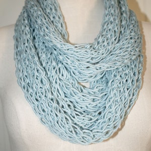 1 Knit Infinity Scarf  ~ Baby Blue ~ Loop Scarf  ~ Lacey Infinity Loop Scarf  *~*Cashmere Merino Blend *_* OOAK Gift for Her