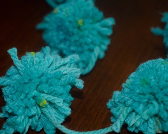 Turquoise Pom Pom Garland  (8 pom poms) 3 1/2 - 4 inch Pom Poms - Pom Banner - Pom Pom Garland - Nursery Garland - Party Pom Pom Garland