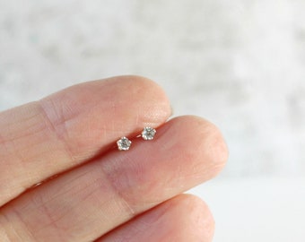 2mm Tiny Stud Earrings Clear Cubic Zirconia Sterling Silver Jewelry Sparkly Post Dainty Earrings for Everyday Simple Jewelry Gifts for Women