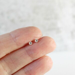 2mm Tiny Stud Earrings Clear Cubic Zirconia Sterling Silver Jewelry Sparkly Post Dainty Earrings for Everyday Simple Jewelry Gifts for Women
