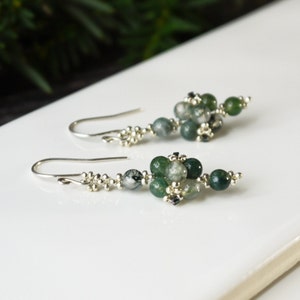 Moss Agate Earrings Small Stone Earrings Green Bead Jewelry for Women Everyday Earrings Minimalist Handmade Gifts Unique Natural Gemstone