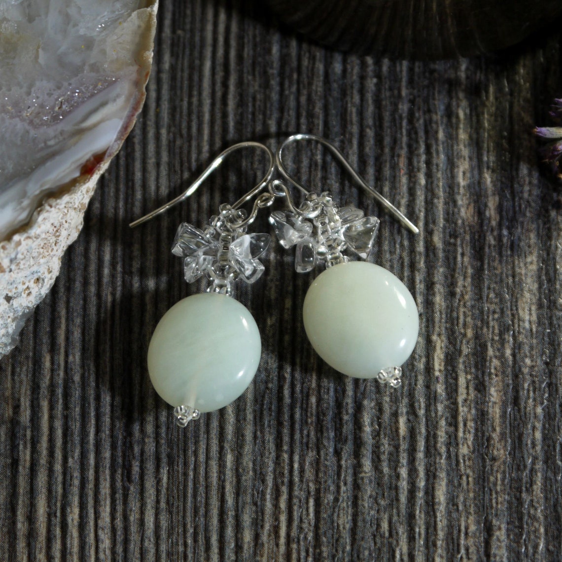 New Jade Earrings Pale Seafoam Green Earrings Quartz Crystal Etsy