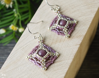 Pink Purple Lepidolite Earrings, Gemstone Bead Earrings, Natural Stone Jewelry, Unique Beadwork, Handmade Accessories, Small Gift Idea