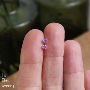 2mm Tiny Amethyst Stud Earrings, Sterling Silver, Purple Birthstone Jewelry, Dainty Genuine Gemstone Jewelry for Everyday, Handmade Gifts