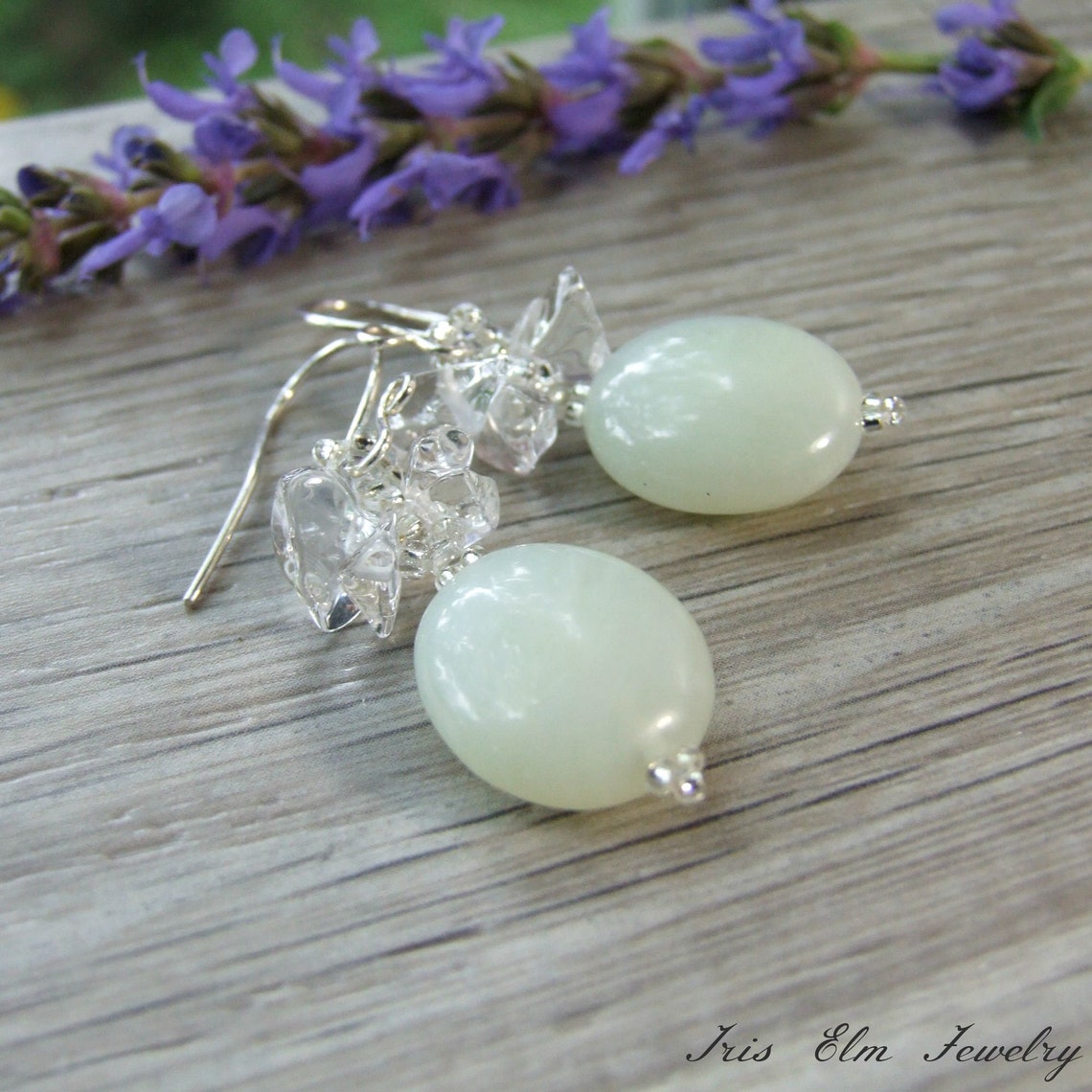 New Jade Earrings Pale Seafoam Green Earrings Quartz Crystal Etsy