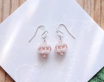 Blush Pink Czech Glass Small Dangle Earrings Czech Glass Earrings, Handmade Beaded Sterling Silver Jewelry