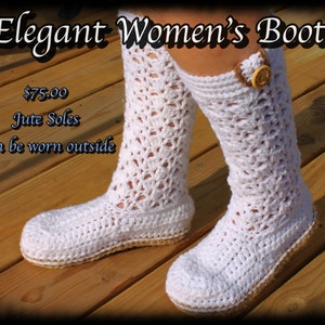 Crochet Women's Boots, Crochet women's slippers, Slipper boots with Jute soles, Lacey Boots, Crochet Boots with soles, Gifts image 1