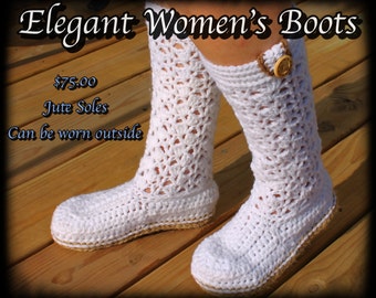 Crochet Women's Boots, Crochet women's slippers, Slipper boots with Jute soles, Lacey Boots, Crochet Boots with soles, Gifts