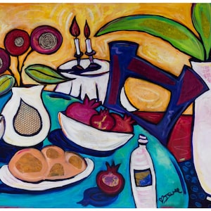 Shabbat Dinner Tablescape Art Print: Joyful Judaica Home Decor