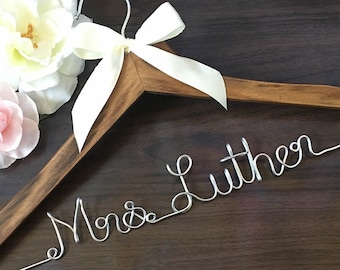 Rustic Bride. Personalized Bridal Wedding Hanger. Bridal Hanger. Bridal Party. Custom Hanger. Comes With Bow