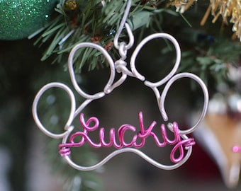 Early Shopper SALE : Personalized Pet Ornament - Handcrafted Wire Dog Bone with Pet's Name - Dog Christmas Gift