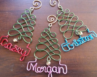 Early Shopper SALE : Christmas Ornament - Handcrafted Wire Christmas Tree with Name - Christmas Gift