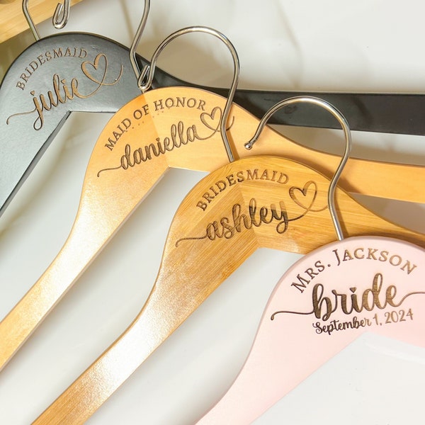 LASER ENGRAVED wedding hangers, bridal party.