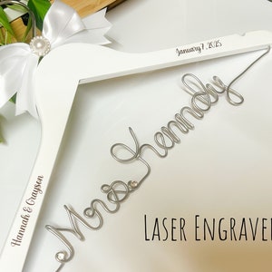 Wedding Hanger Personalize Bridal Hanger, Wedding Gown Hanger, Name hanger, One Line basic Hanger, 30+ Ribbon Color to Choose from.