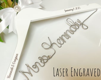 Wedding Hanger Personalize Bridal Hanger, Wedding Gown Hanger, Name hanger, One Line basic Hanger, 30+ Ribbon Color to Choose from.