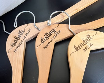 LASER ENGRAVED Personalized Bridesmaid Hangers, Wooden Engraved Hanger, Wedding Hanger for Bridesmaids, Wedding Dress Hanger