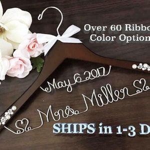 FAST SHIPPING Personalize Bridal Hanger, Wedding Gown Hanger, Name hanger, 30+ Ribbon Color to Choose from.