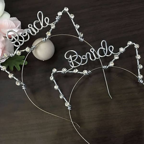 Custom Tiara, Tiara Wire bridal party.. brides tiara, wire name, wire tiara... bling out cat ears