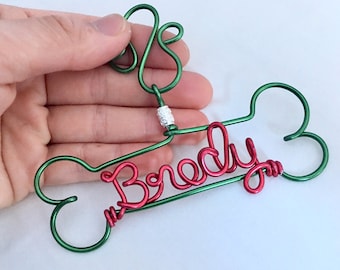 Early Shopper SALE : Personalized Pet Ornament - Handcrafted Wire Dog Bone with Pet's Name - Dog Christmas Gift