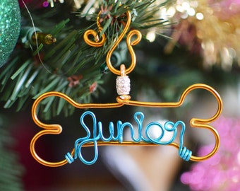 Early Shopper SALE : Holiday Sale. Personalized Doggie Bone Ornamentment - Handmade Wire Doggie Bone with Pet Name - PetChristmas Gift