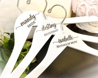 Personalized Bridal Wedding Hanger. Bridal Party. Custom Hanger. Ivory hanger with ivory wording. Unique special.