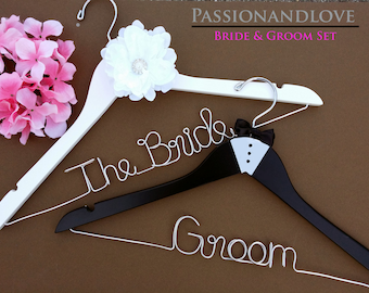 Oferta sorpresa. Juego de 2 perchas personalizadas para novios. Percha para novia. Fiesta nupcial. Percha personalizada. Incluye lazo.