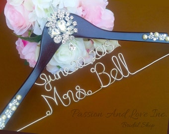 Made in USA. Personalized Bridal Wedding Hanger. Bridal Hanger. Bridal Party. Custom Hanger. Rhinestone Medallion.