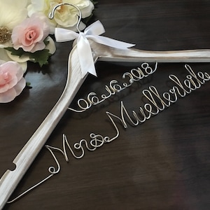 Rustic distressed hanger. Personalized Bridal Wedding Hanger. Wedding Dress. Bridal Party. Custom Hanger. Comes With satin bow.