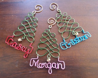 Early Shopper SALE : Christmas Ornament - Handcrafted Wire Christmas Tree with Name - Christmas Gift