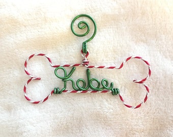 Personalized Pet Ornament - Handcrafted Wire Dog Bone with Pet's Name - Dog Christmas Gift