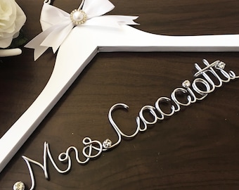 ONE DAY SALE Personalize Bridal Hanger, Wedding Gown Hanger, Name hanger, One Line basic Hanger, 30+ Ribbon Color to Choose from.