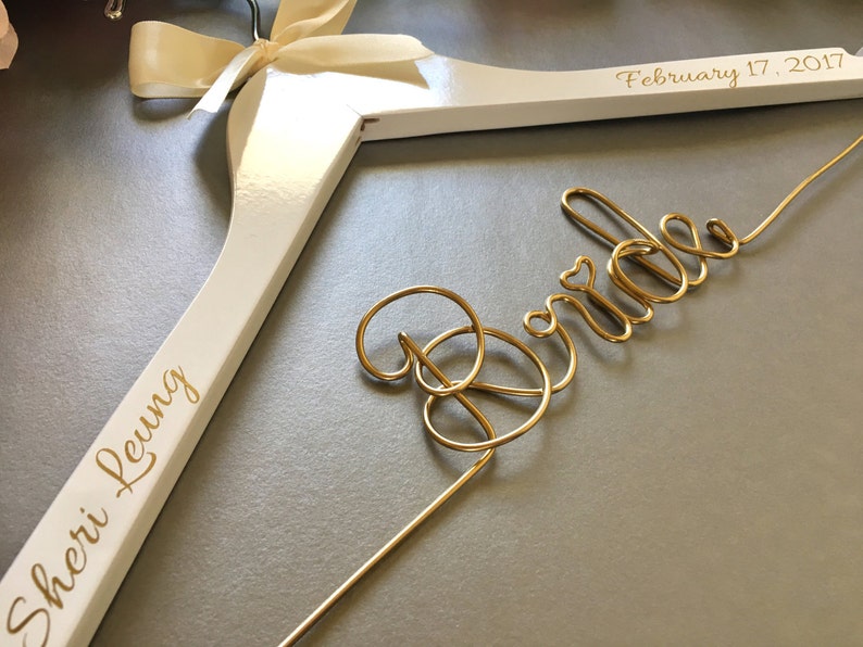 FAST SHIPPING Personalize Bridal Hanger, Wedding Gown Hanger, Name hanger, One Line basic Hanger, 30+ Ribbon Color to Choose from. 