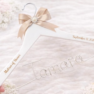 Personalized Wedding Hanger, Bride Name Hanger, Custom Bridal Hanger with Date, Wedding Dress Hanger, Bride Gift, Engraved Name Hanger image 2