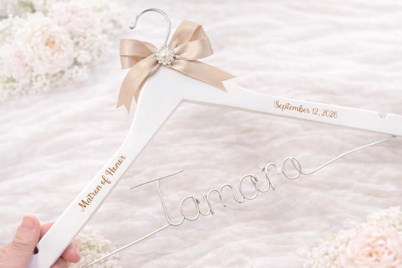 Personalized Wedding Hanger, Bride Name Hanger, Custom Bridal Hanger with Date, Wedding Dress Hanger, Bride Gift, Engraved Name Hanger image 2