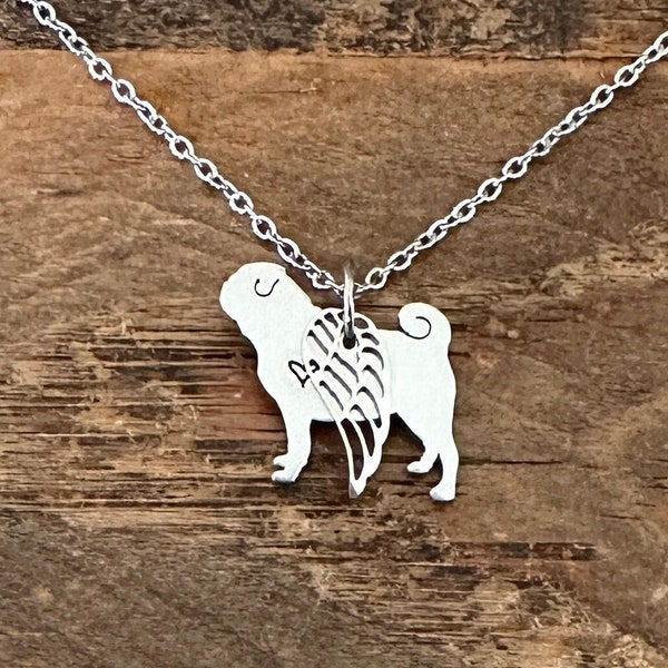 Angel Dog Pug Necklace Pet Keepsake Memorial Gift Tribute Pendant Jewelry