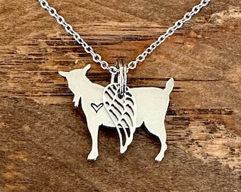 Angel Goat Necklace Pet Keepsake Memorial Gift Tribute Pendant Jewelry Stainless Steel